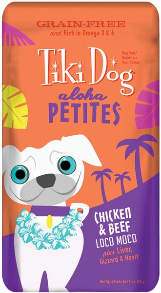 Tiki Dog Aloha Petites Chicken & Beef Loco Moco Grain-Free Dog Food, 3.5-oz pouch, case of 12 slide 1 of 10