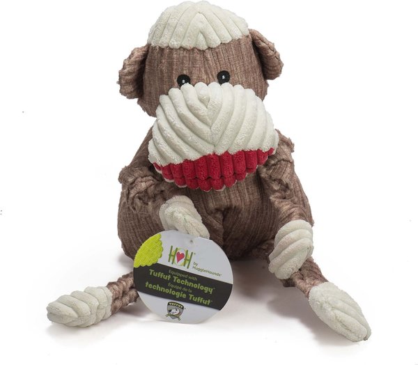 HuggleHounds Mr. Sock Monkey Durable Plush Corduroy Knottie Squeaky Dog Toy, Large slide 1 of 10