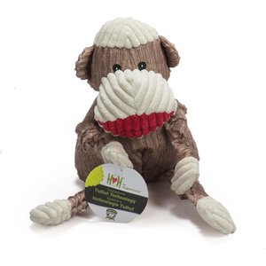 HuggleHounds Mr. Sock Monkey Durable Plush Corduroy Knottie Squeaky Dog Toy, Large