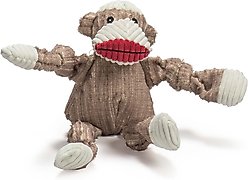 HuggleHounds Mr. Sock Monkey Durable Plush Corduroy Knottie Squeaky Dog Toy, Small