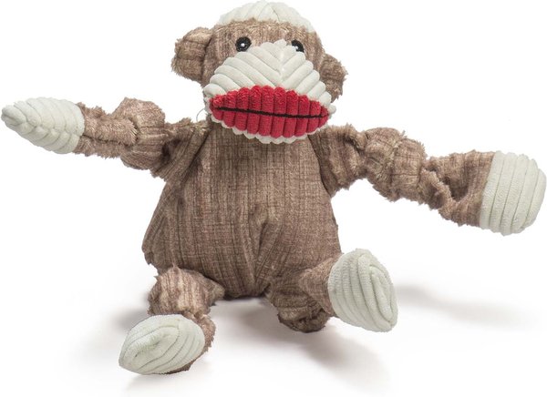 HuggleHounds Mr. Sock Monkey Durable Plush Corduroy Knottie Squeaky Dog Toy, Small slide 1 of 10