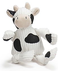 HuggleHounds Barnyard Durable Plush Corduroy Knottie Cow Squeaky Dog Toy, Small