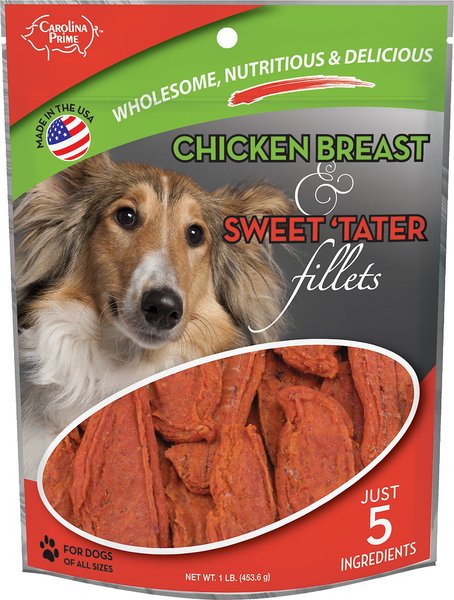 Carolina Prime Pet Chicken Breast & Sweet 'Tater Fillets Dog Treats, 1-lb bag slide 1 of 3