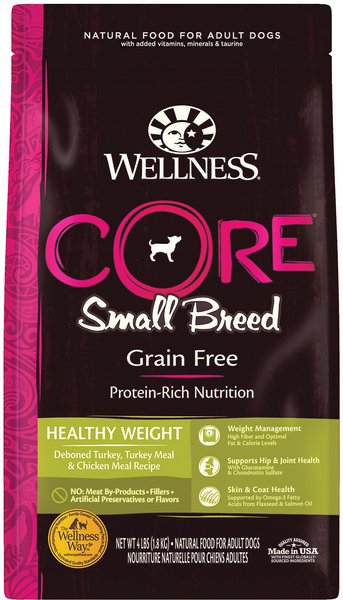 Wellness CORE Grain-Free Small Breed Healthy Weight Deboned Turkey Recipe Dry Dog Food, 4-lb bag slide 1 of 7