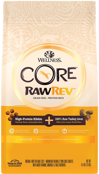 Wellness CORE RawRev Grain-Free Indoor Recipe with Freeze-Dried Turkey Liver Dry Cat Food, 4.5-lb bag slide 1 of 9