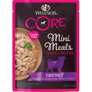 Wellness CORE Grain-Free Small Breed Mini Meals Chunky Chicken & Chicken Liver in Gravy Dog Food Pouches, 3-oz, case of 12