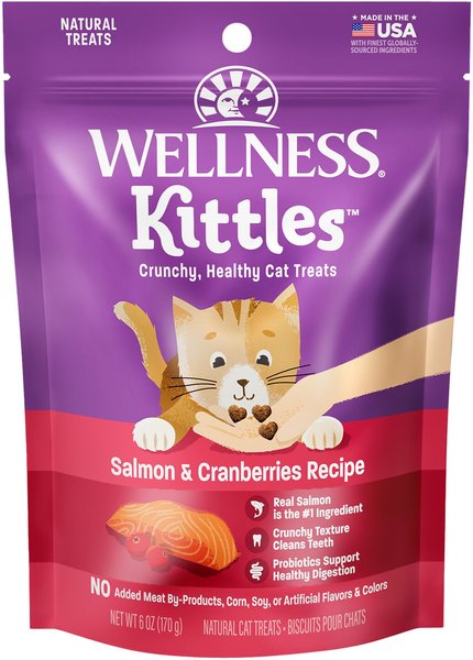 Wellness Kittles Natural Grain-Free Salmon & Cranberries Crunchy Cat Treats, 6-oz bag slide 1 of 7