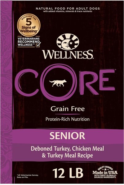Wellness CORE Grain-Free Senior Deboned Turkey Recipe Dry Dog Food, 12-lb bag slide 1 of 7
