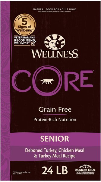 Wellness CORE Grain-Free Senior Deboned Turkey Recipe Natural Dry Dog Food, 24-lb bag slide 1 of 7