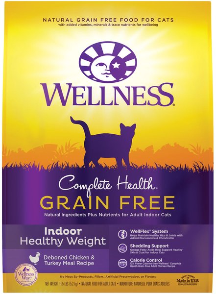 Wellness Complete Health Grain-Free Indoor Healthy Weight Chicken Recipe Natural Dry Cat Food, 11.5-lb bag slide 1 of 9