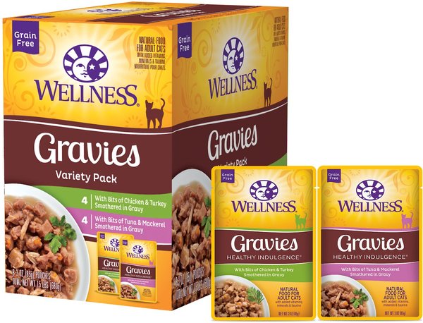 Wellness Healthy Indulgence Gravies Grain-Free Variety Pack Cat Food Pouches, 3-oz, case of 8 slide 1 of 8