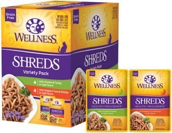 Wellness Healthy Indulgence Shreds Grain-Free Variety Pack Cat Food Pouches, 3-oz, case of 32
