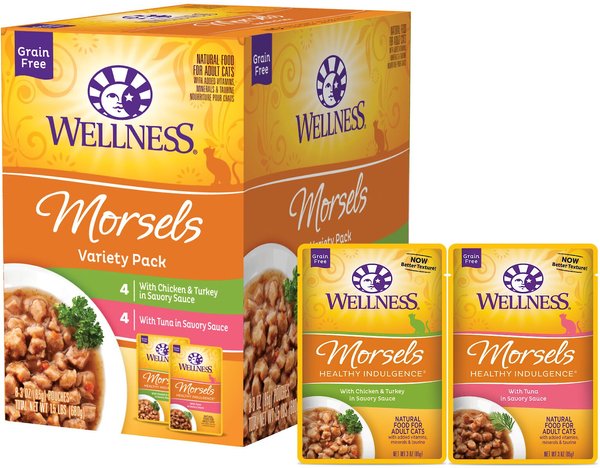 Wellness Healthy Indulgence Morsels Grain-Free Variety Pack Cat Food Pouches, 3-oz, case of 32 slide 1 of 8