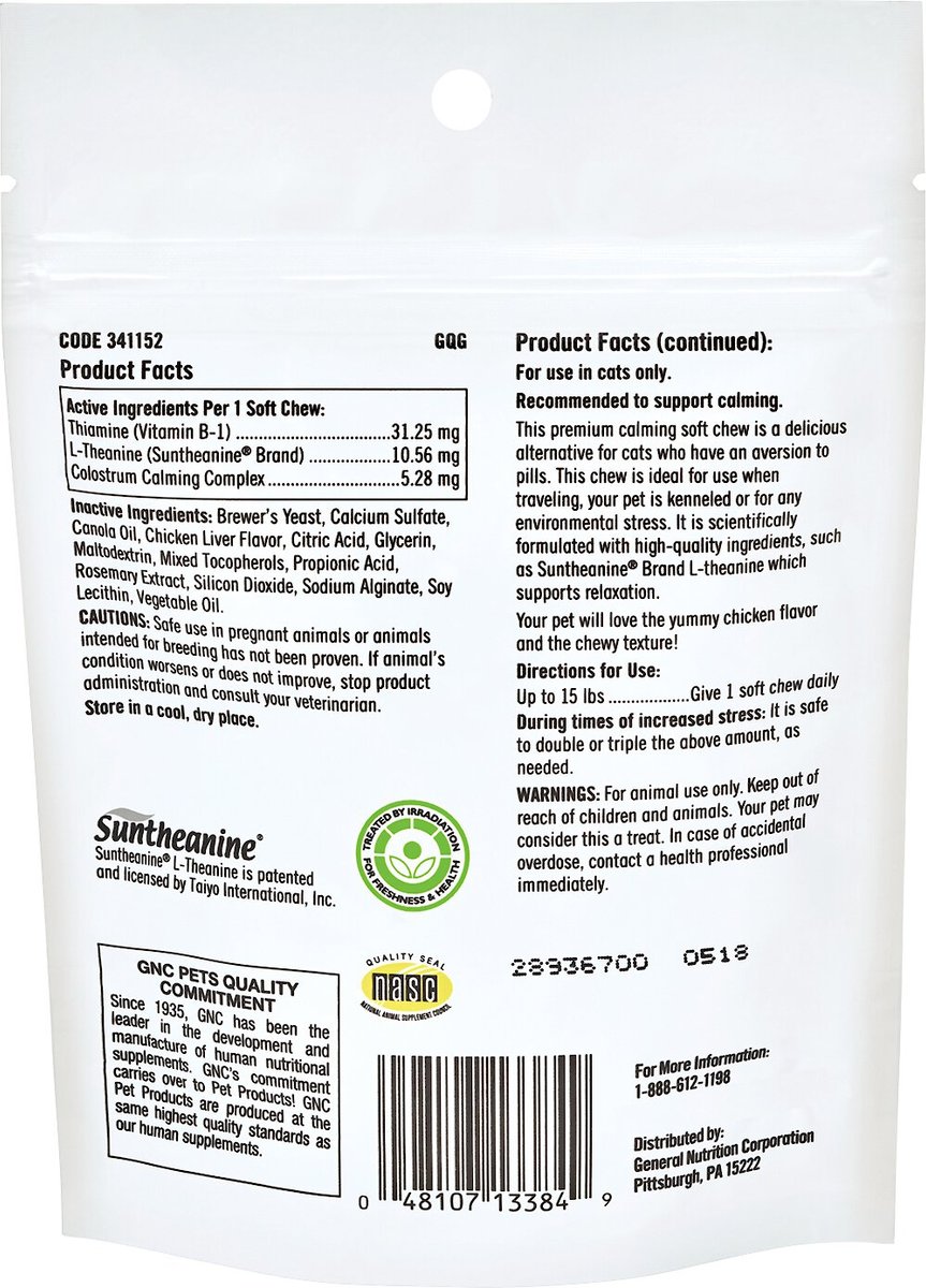 GNC PETS Ultra Mega Calming Formula Chicken Flavor Soft Chews Cat