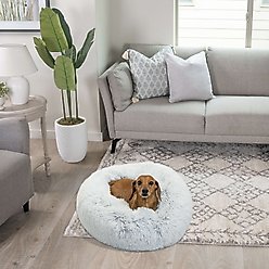 Best Friends by Sheri The Original Calming Shag Fur Donut Cuddler Cat & Dog Bed, Frost, Small
