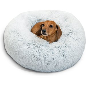 Best Friends by Sheri The Original Calming Shag Fur Donut Cuddler Cat & Dog Bed, Frost, Small