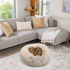 Best Friends by Sheri The Original Calming Shag Fur Donut Cuddler Cat & Dog Bed, Taupe, Small