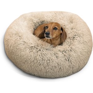 Best Friends by Sheri The Original Calming Shag Fur Donut Cuddler Cat & Dog Bed, Taupe, Small