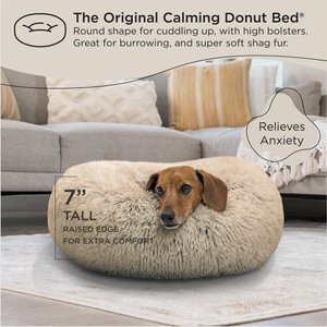 Best Friends by Sheri The Original Calming Shag Fur Donut Cuddler Cat & Dog Bed, Taupe, Small