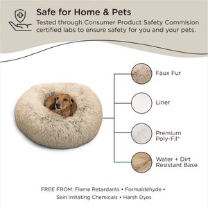 Best Friends by Sheri The Original Calming Shag Fur Donut Cuddler Cat & Dog Bed, Taupe, Small