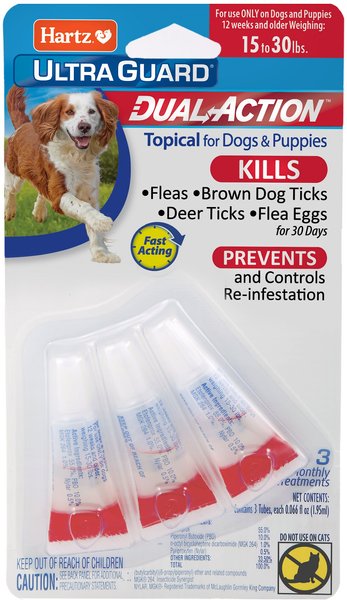 Hartz UltraGuard Dual Action Flea & Tick Spot Treatment For Dogs, 15-30 lbs, 3 Doses (3-mos. supply) slide 1 of 7