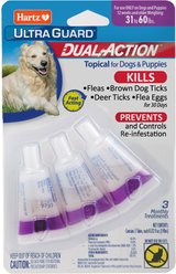 Hartz UltraGuard Dual Action Flea & Tick Spot Treatment for Dogs, 31-60 lbs, 3 Doses (3-mos. supply)