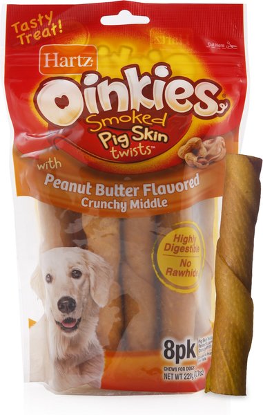 Hartz Oinkies 5" Pig Skin Twists with Peanut Butter Flavor Crunchy Middle Dog Treats, 8 count slide 1 of 4