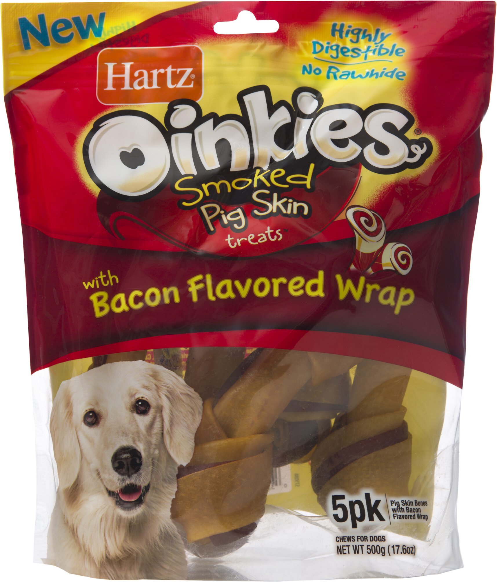 HARTZ Oinkies Smoked Pig Skin Bone with Bacon Flavor Wrap Dog Treats