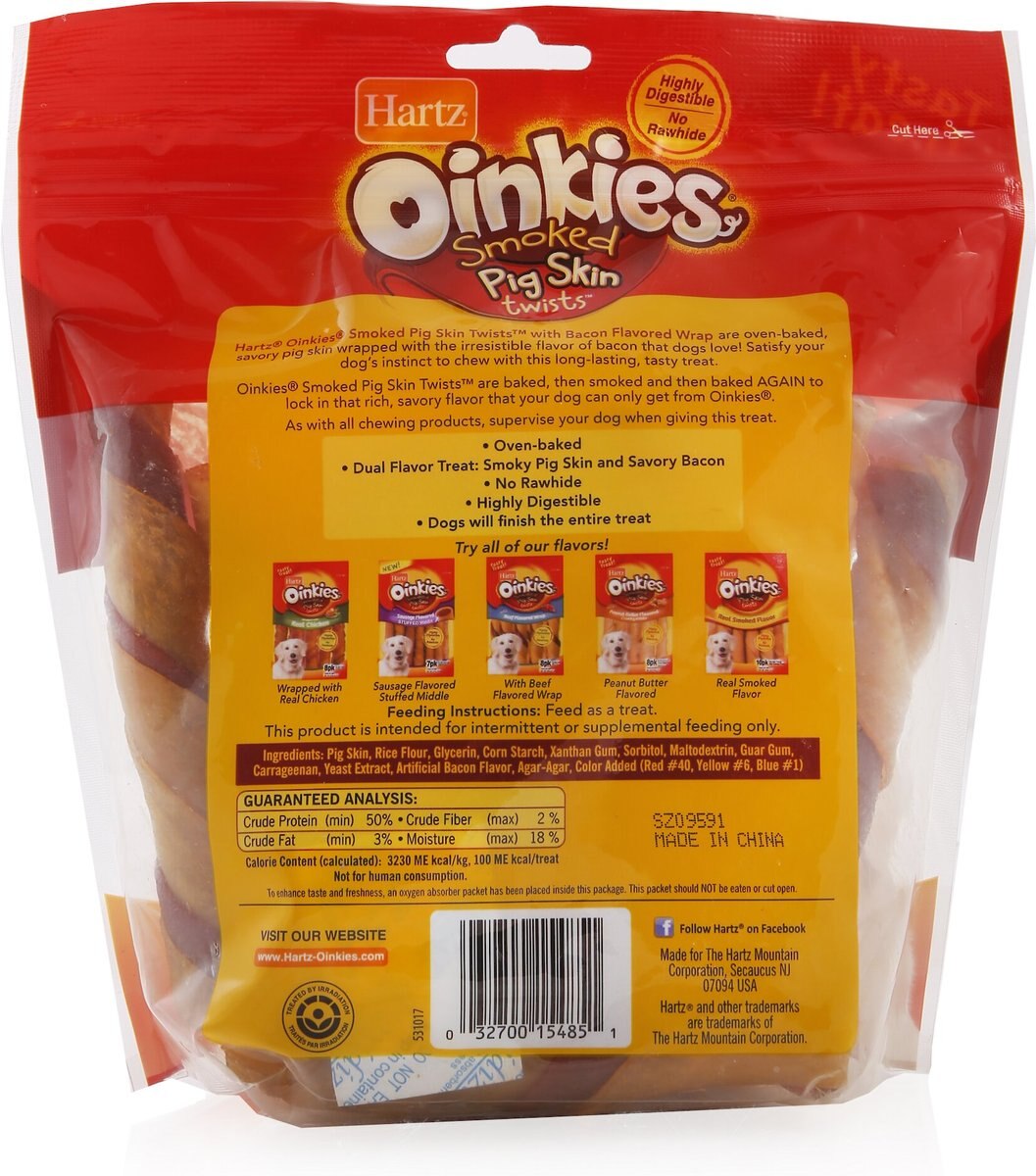 HARTZ Oinkies Porkalicious Sizzling Bacon Natural Chew Dog Treats, 16