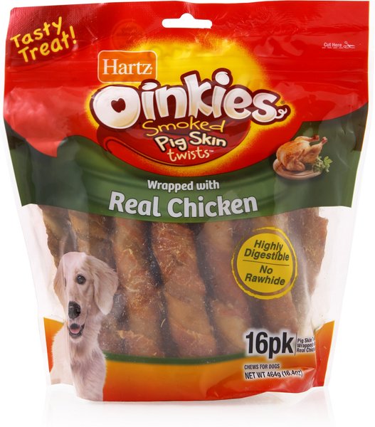 Hartz Oinkies Smoked Pig Skin Twist Wrapped with Real Chicken Dog Treats, 16 count slide 1 of 5