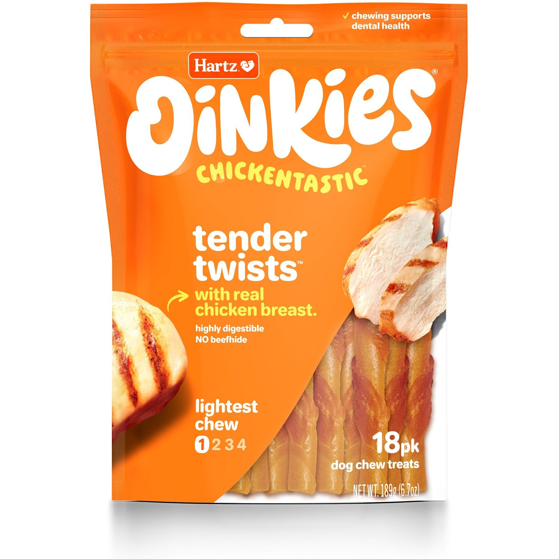 HARTZ Oinkies Chickentastic Tender Twists with Chicken Natural Chew Dog Treats 18 count Chewy