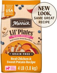 Merrick Lil' Plates Grain-Free Small Breed Dry Dog Food Real Chicken, Sweet Potatoes + Peas with Raw Bites Recipe, 4-lb bag