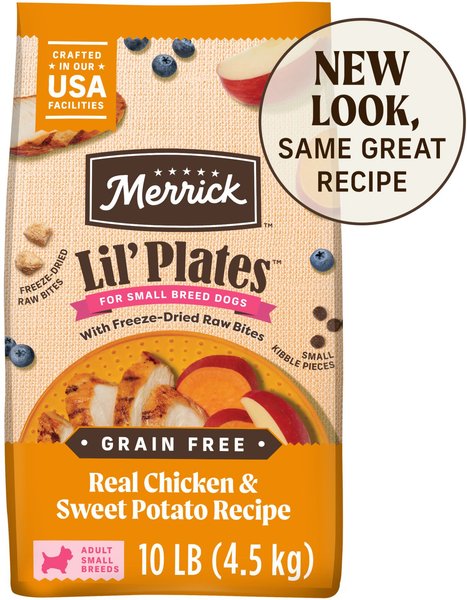 MERRICK Lil Plates Grain Free Small Breed Dry Dog Food Real Chicken Sweet Potatoes Peas with Raw Bites Recipe 10 lb bag Chewy