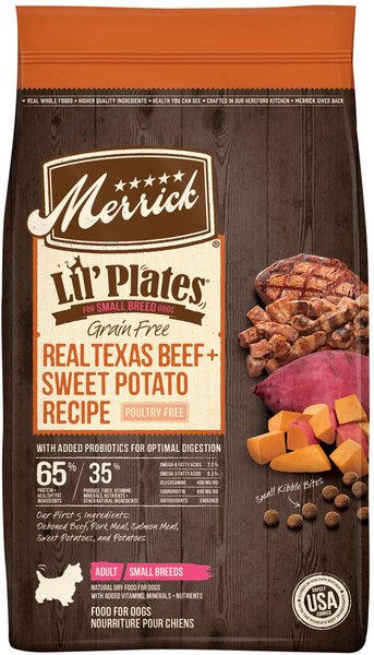Merrick Lil' Plates Grain-Free Chicken-Free Real Texas Beef + Sweet Potato Recipe Small Breed Dry Dog Food, 20-lb bag slide 1 of 9