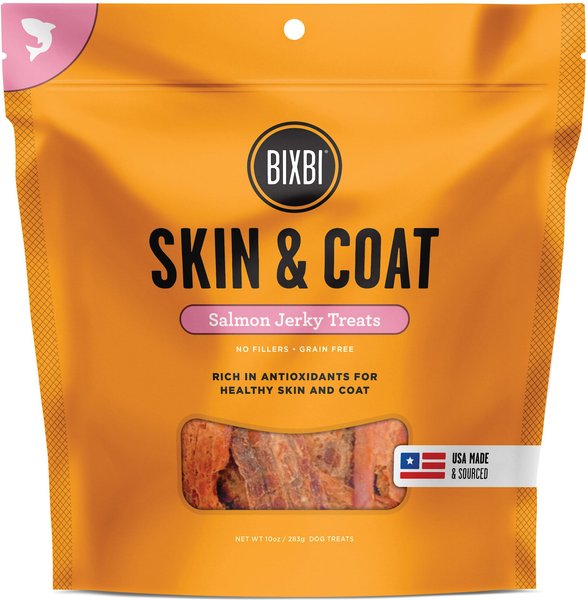 BIXBI Skin & Coat Salmon Jerky Dog Treats, 10-oz bag slide 1 of 5