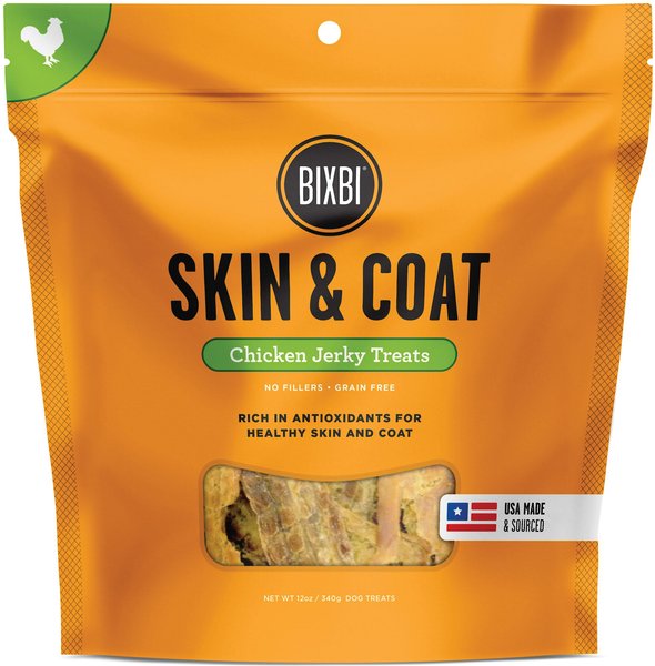 BIXBI Skin & Coat Chicken Jerky Dog Treats, 12-oz bag slide 1 of 5