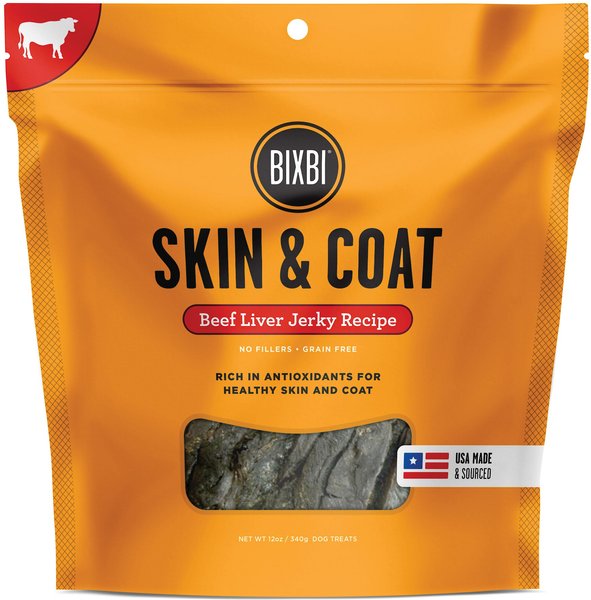 BIXBI Skin & Coat Beef Liver Jerky Dog Treats, 12-oz bag slide 1 of 5