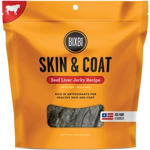 BIXBI Skin & Coat Beef Liver Jerky Dog Treats, 12-oz bag