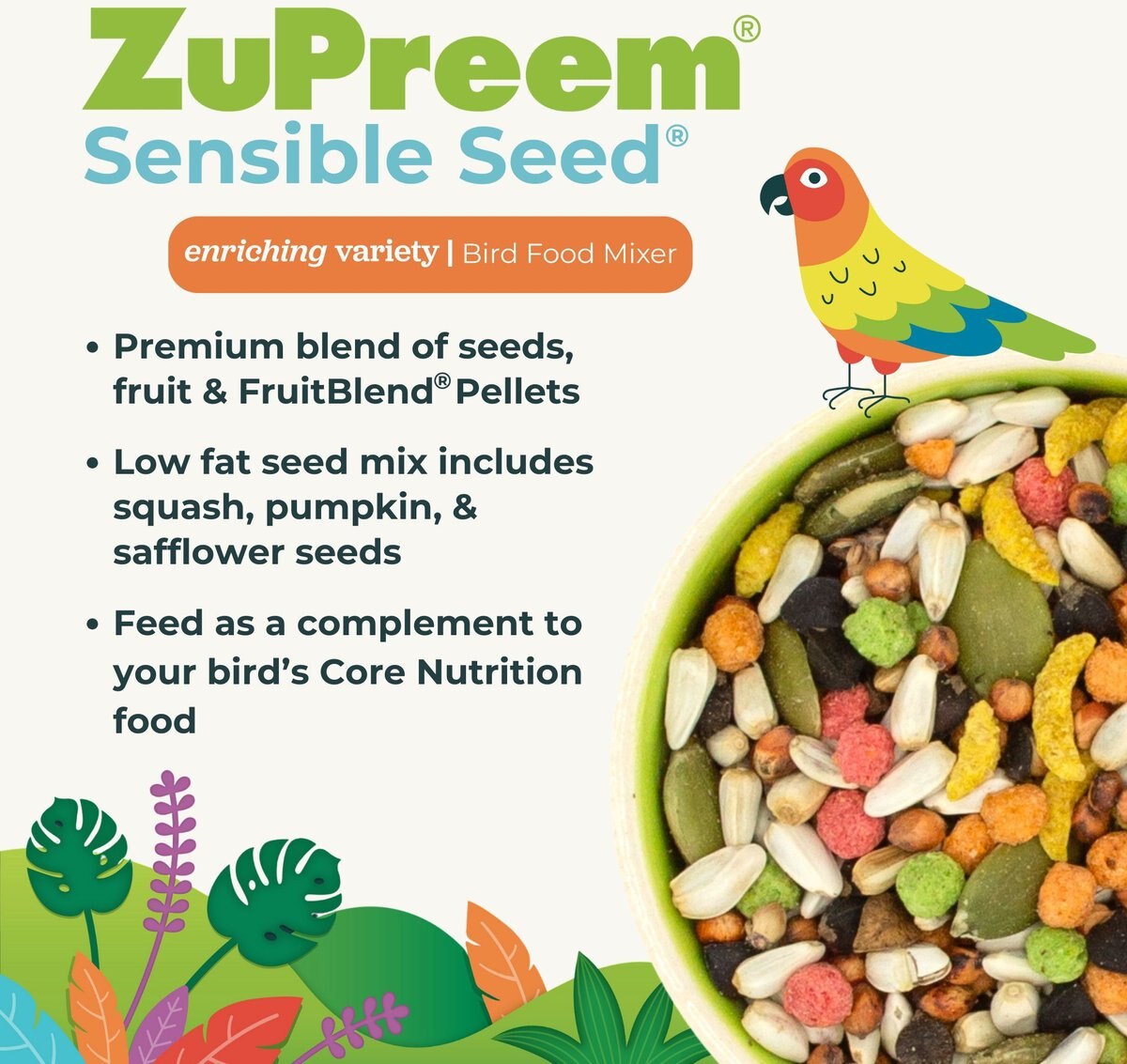 ZuPreem Sensible Seed Parrot & Conure Bird Food, 2-lb bag