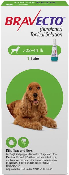 Bravecto Topical Solution for Dogs, 22-44 lbs, (Green Box), 1 Dose (12-wks. supply) slide 1 of 9