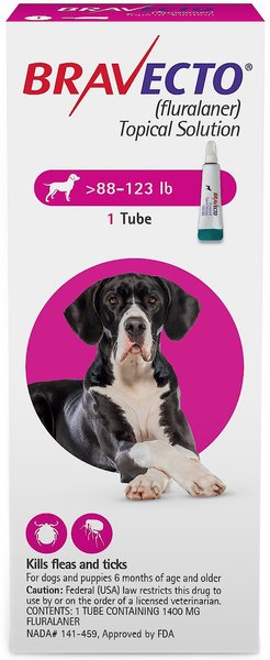 Bravecto Topical Solution for Dogs, 88-123 lbs, (Pink Box), 1 Dose (12-wks. supply) slide 1 of 9