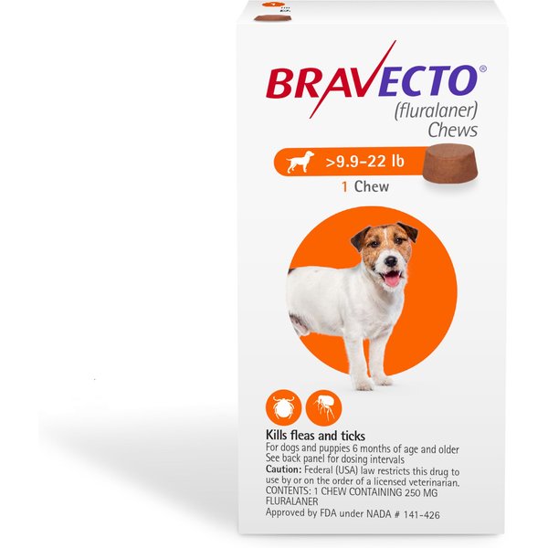 BRAVECTO Chew for Dogs, 9.9-22 lbs, (Orange Box), 1 Chew (12-wks ...