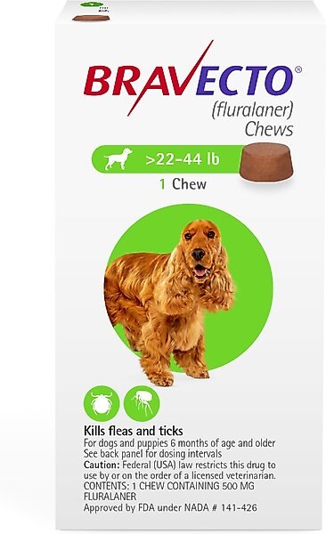 Bravecto Chew for Dogs, 22-44 lbs, (Green Box), 1 Chew (12-wks. supply) slide 1 of 9