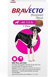 Bravecto Chew for Dogs, 88-123 lbs, (Pink Box), 1 Chew (12-wks. supply)