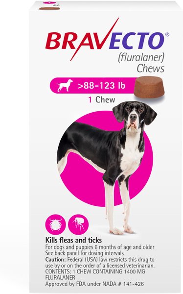 Bravecto Chew for Dogs, 88-123 lbs, (Pink Box), 1 Chew (12-wks. supply) slide 1 of 9
