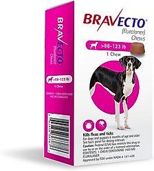 Bravecto Chew for Dogs, 88-123 lbs, (Pink Box), 1 Chew (12-wks. supply) slide 2 of 9