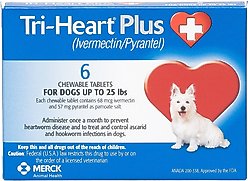 Tri-Heart Plus Chewable Tablet for Dogs, up to 25 lbs, (Blue Box), 6 Chewable Tablets (6-mos. supply)