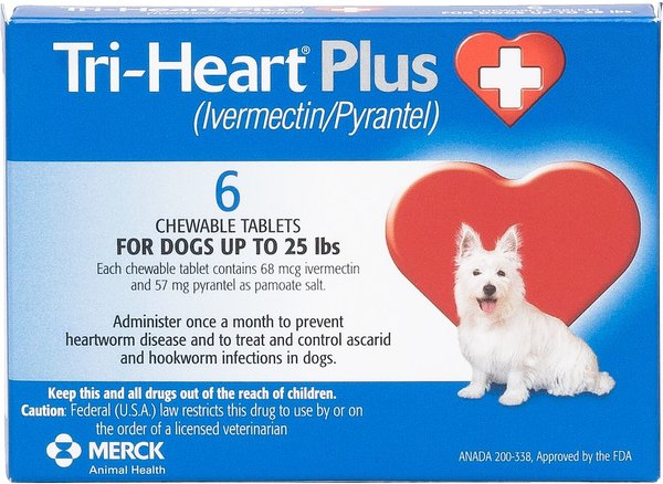 Tri-Heart Plus Chewable Tablet for Dogs, up to 25 lbs, (Blue Box)