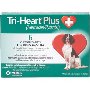 Tri-Heart Plus Chewable Tablet for Dogs, 26-50 lbs, (Green Box), 6 Chewable Tablets (6-mos. supply)
