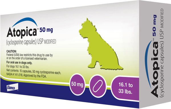 Atopica (Cyclosporine) Capsules for Dogs, 50-mg, 15 capsules slide 1 of 7
